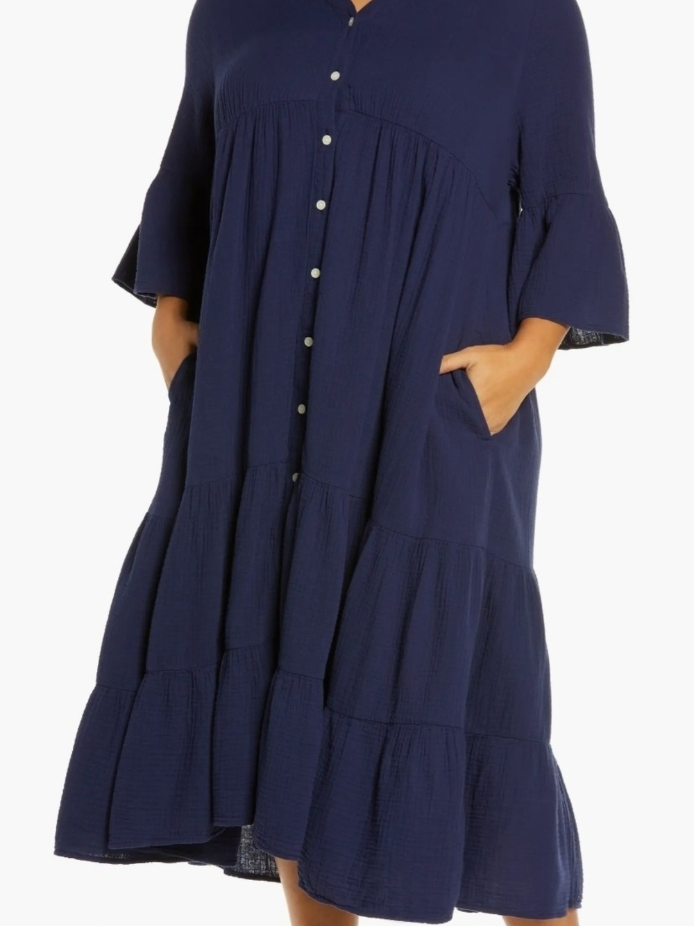 Caslon Navy Tiered Button-Front Midi Dress Grannycore